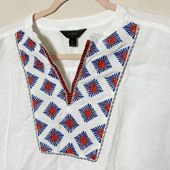 J. Crew cap-sleeve top in embroidered sunburst White Sz 0linen cotton blend - Picture 3 of 9